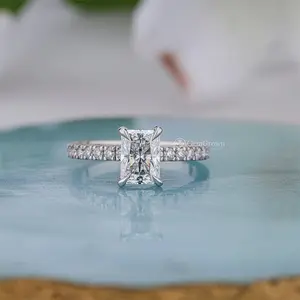 1 Ct Radiant Cut Hidden Halo Solitaire Engagement Ring