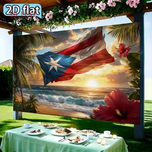 2D plane 1pc Puerto Rico Flag Tropical Beach Floral Theme Tapestry Banner Background Cloth Decorative Gift