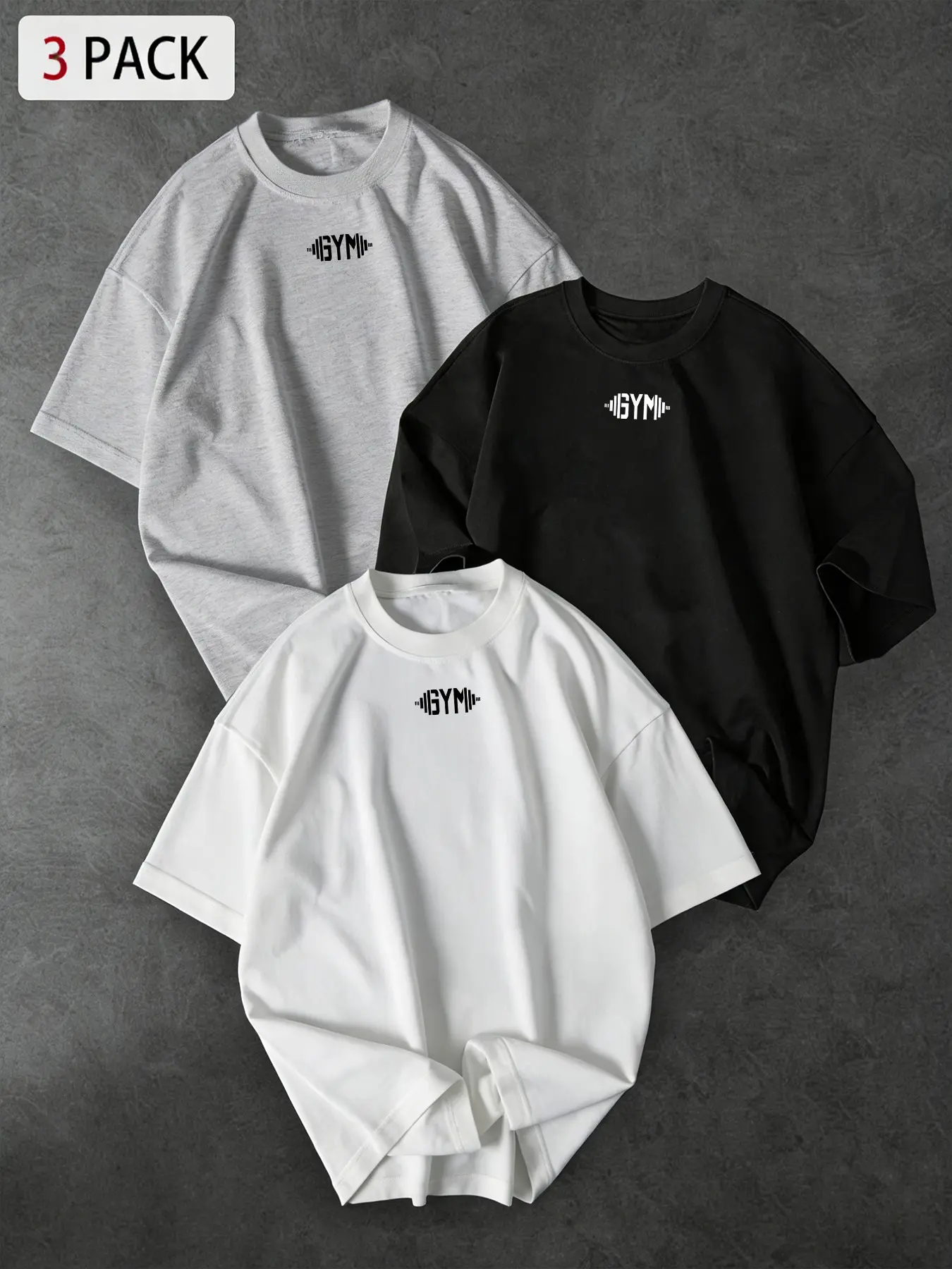 3-Pack Unisex Oversized Gym Tees with Minimalist "GYM" Chest Print, Casual Streetwear for Workout & Daily Wear, Gym Shirt, Activewear Fitness T Shirt, Gym T Shirts
