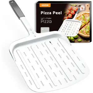 Pizza Peel 12 Inch, Aluminum Pizza Paddle (12x13.7'') with Perforated Design & Heat-Resistant Handle, Lightweight Professional Baking Tool for Pizza Oven & Grilling, Pizza Oven Accessories