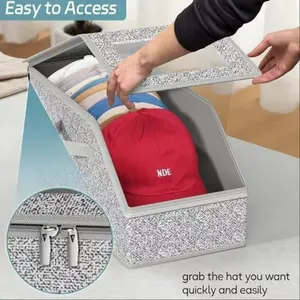 Stackable Hat Storage Box with Multilayer Storage for Baseball Caps, Holds Up to 24 Hats, Durable Cardboard, Classic Style, Men's Closet Organizer Tool