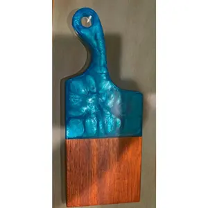Mahogany & Teal Epoxy Cutting Board – Handcrafted Coastal Kitchen & Charcuterie Serving Board | 17.5″ x 7″