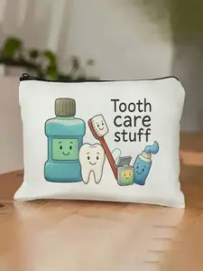 Playful Fun Youngsters' Dental Care Travel Pouch, Cartoon Design, All Seasons, Contemporary Style, Ideal for Kids & Adults