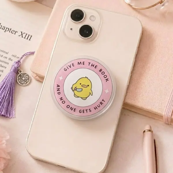 Give Me The Book & No One Gets Hurt MagSafe Phone Grip, Cute Duck with Knife PopSocket, Funny Book Lover Gift, Aesthetic Reader Phone Accessory, BookTok Merch