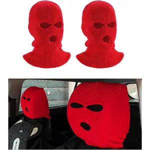 2025 New 2 PCS Car Headrest Cover, Personalized Funny Car Seat Full Face Mask, Ski Mask Wrap Protection for Auto Front Seat Rest Decoration, Universal Interior Car Accessories (Red)