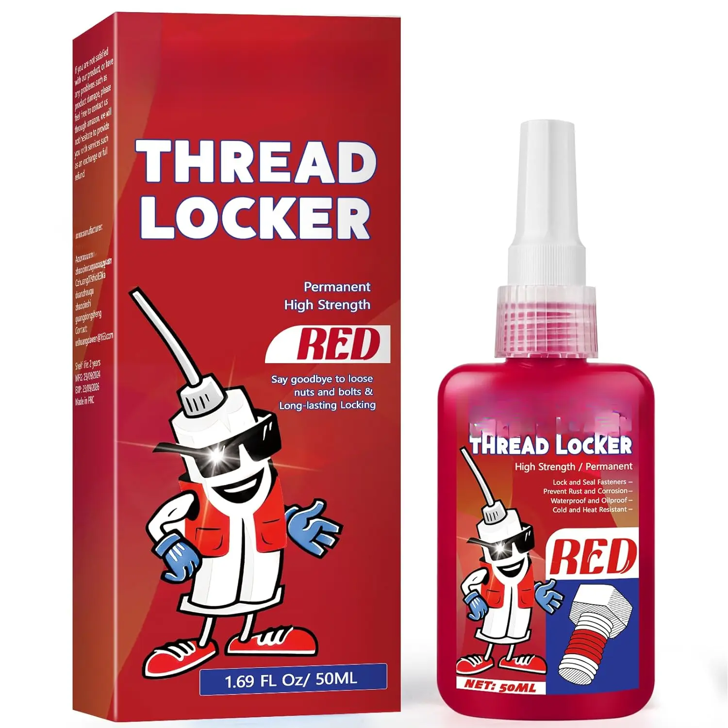 Thread Lock Red,  Strength Threadlocker, Thread Locker for Nuts, , Fasteners and Metals, Anaerobic Curing Screw Glue to  Loosening (high-50ml)