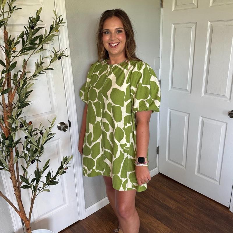 Earthy Green & Cream Casual Dress | Fall Dress | Cute Casual Dress | Girly Dress with Pockets!