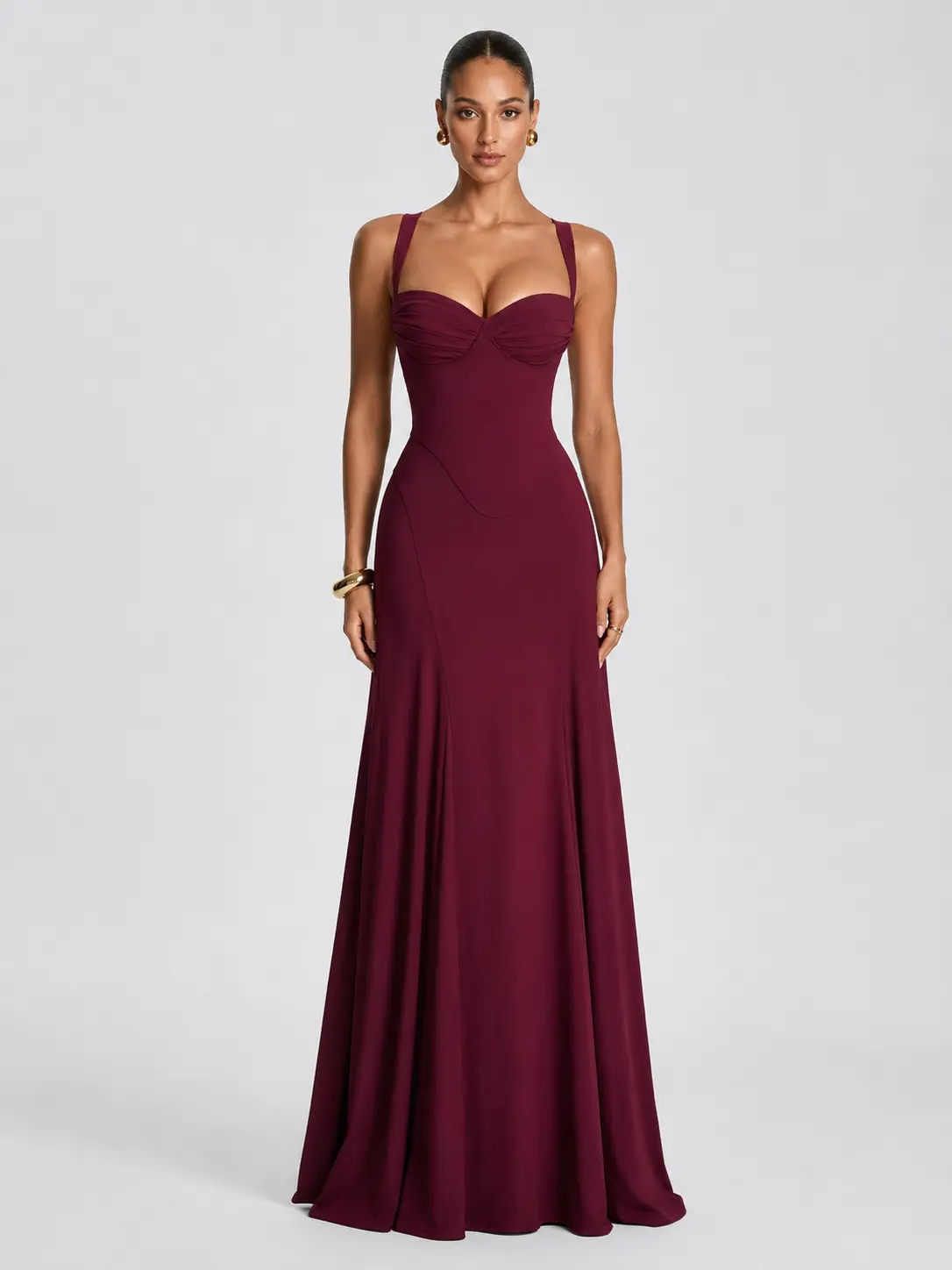 Azazie Zephira Sweetheart Neckline Underwired Cups Fitted Godet Flared Hem Maxi Dress for Wedding Guest Prom Evening Gala Chiffon
