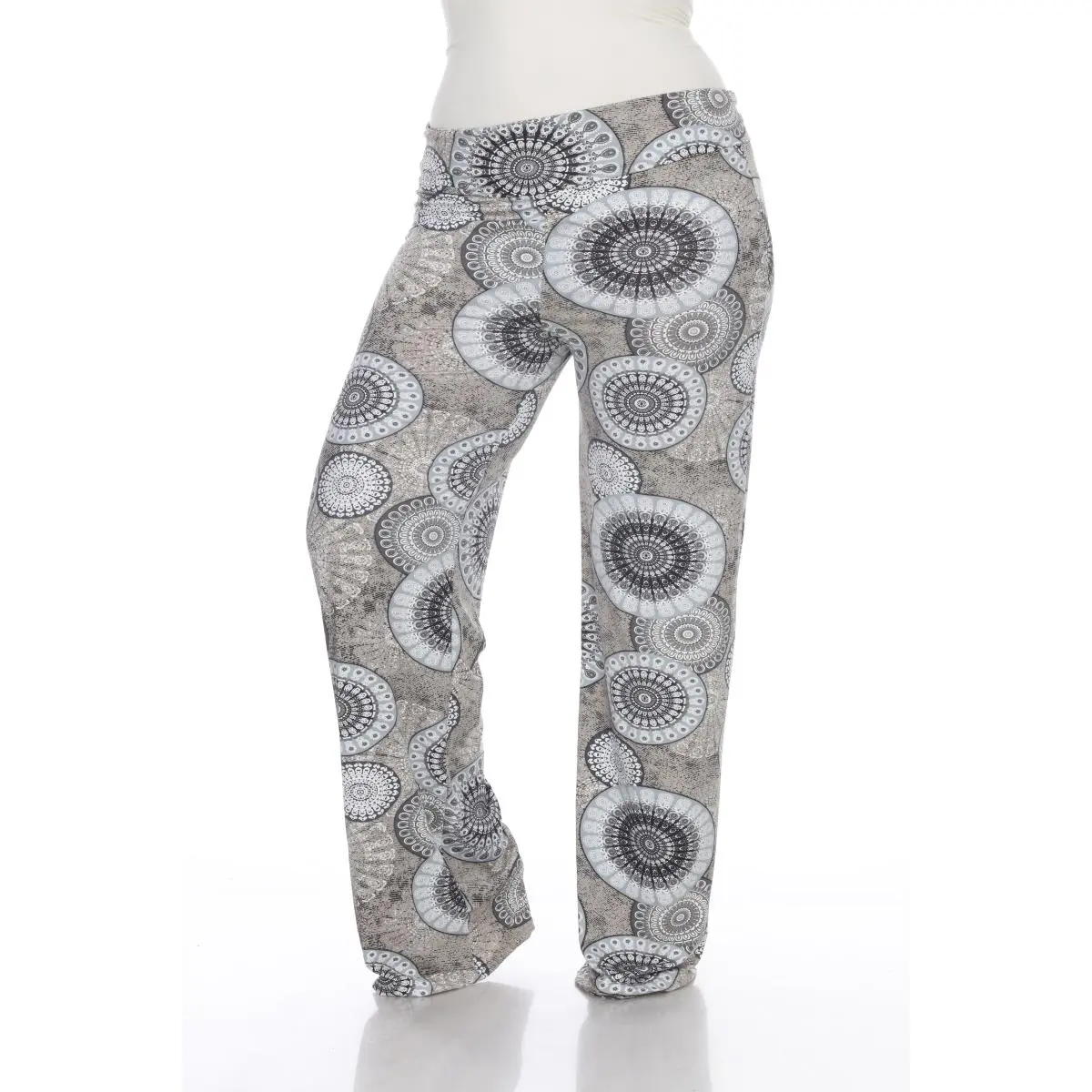 212 MAIN Women's Plus-Size Casual Streetwear Bottoms - Wide-Leg, Full-Length, Relaxed-Fit, Light-Stretchy, Comfortable Grey Geo Circle Print Palazzo Trousers, PS550-189-3XL, 3X