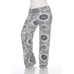 212 MAIN Women's Plus-Size Casual Streetwear Bottoms - Wide-Leg, Full-Length, Relaxed-Fit, Light-Stretchy, Comfortable Grey Geo Circle Print Palazzo Trousers, PS550-189-3XL, 3X