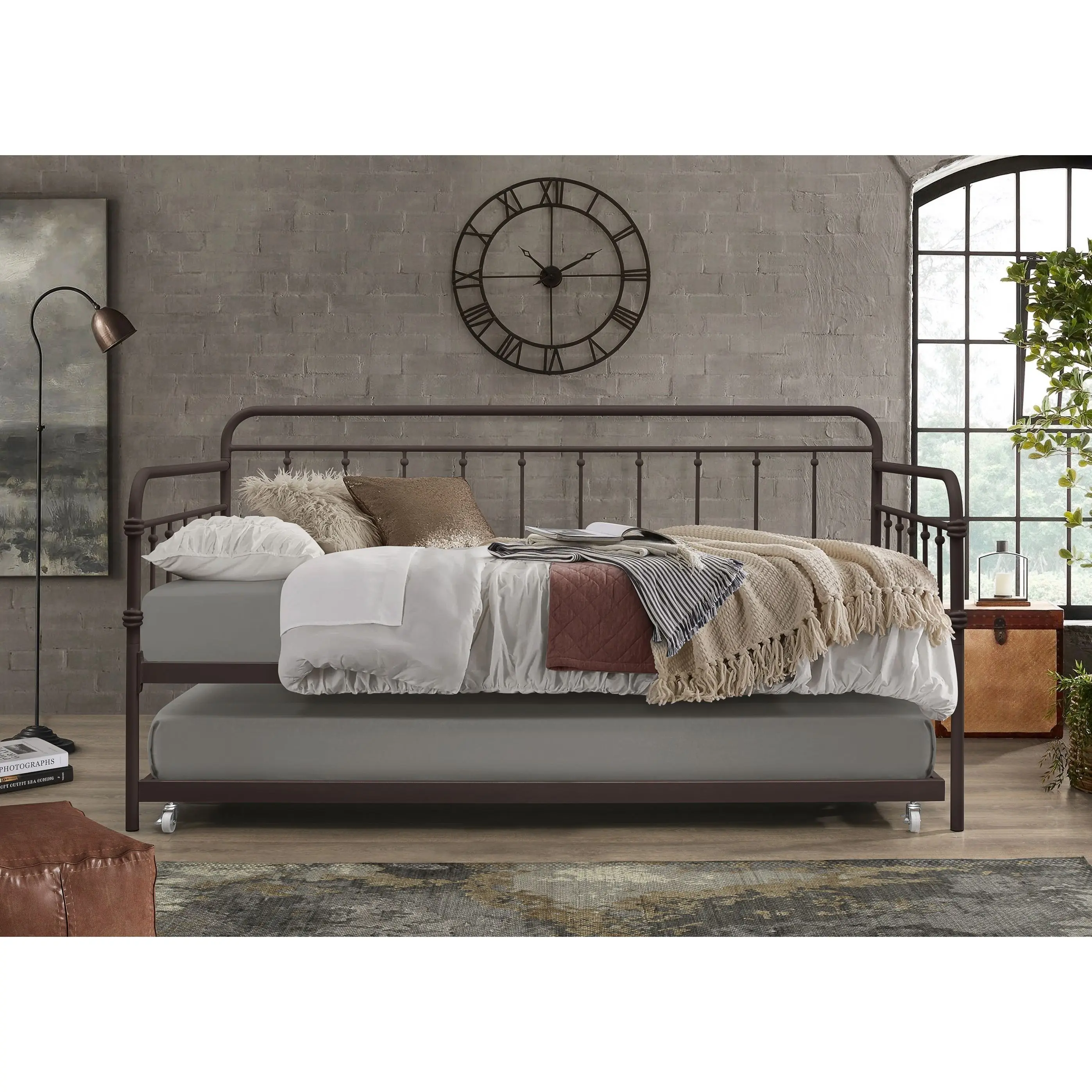 Favorer Cara Metal Daybed with Trundle, Sturdy Frame, Suits for Living Room/Bedroom