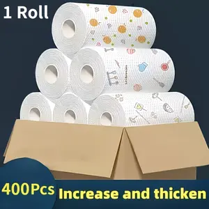 Large Roll [400 Sheets] Disposable Dish Towels, Kitchen Paper, Absorbent Wiping Cloth, Dry & Wet Use, Oil-Resistant, Reusable Cleaning Cloths, Multipurpose Wipes