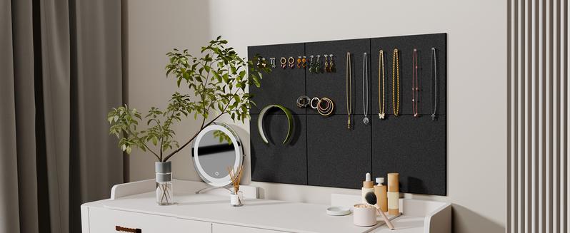 Cork board, 6 square message boards, wall decor, photo board, office decor, home decor, office supplies, school supplies, decorative items, felt message board tiles - 28"x18" cork board alternative, surface organizer board girl room accessories