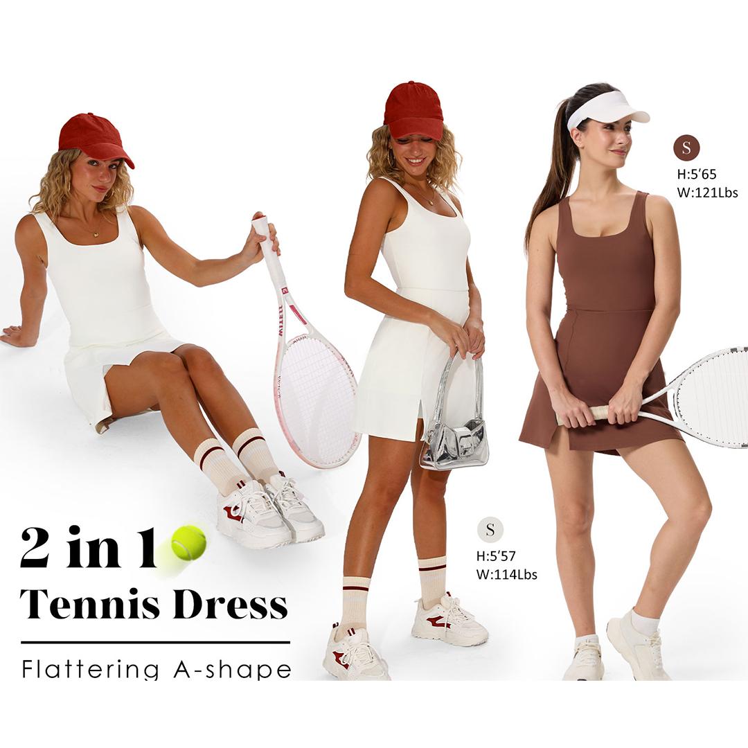 OFEEFAN Athletic Dress for Women Mini U Neck Sleeveless Built in Shorts with Pockets Tennis Golf Graduation