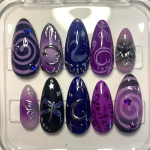 Purple Galaxy Press On Nails, Moon Star Celestial Design, Midnight Sky Nails, Y2K Cosmic, Fairycore Celestial Nails