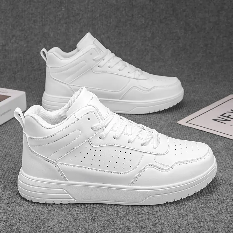 Men's Casual Walking Trainer, Low-Top PU Leather Skateboard Footwear, Lightweight & Breathable Athletic Sneakers, Sports Shoes, Laces, Round Toe