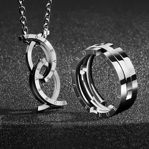 1 Piece Y2K Style Men's Stainless Steel Interlocking Ring Pendant Necklace - Dual Use, Customizable Design, Suitable for Daily Wear, Party, Business, and Birthday Gifts, Daily Wear Necklace | Modern Pendant | Stainless Steel Jewelry