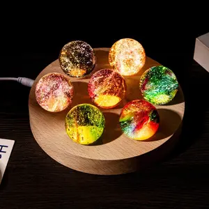 7 Piece Crystal Ball Night Light Set, Handmade Glass Balls, 7 Color Energy Crystals, Home Office Desk Decor, Meditation Gift, Decorative Night Light
