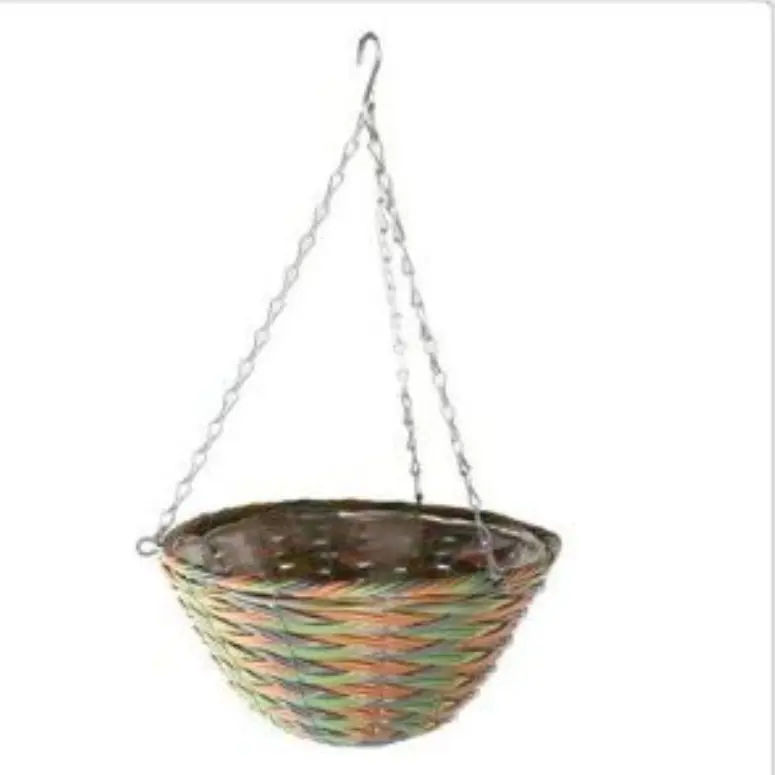 16" Woven Orange Blue Green Planter with Chain Hanger for Outdoor Garden Decor