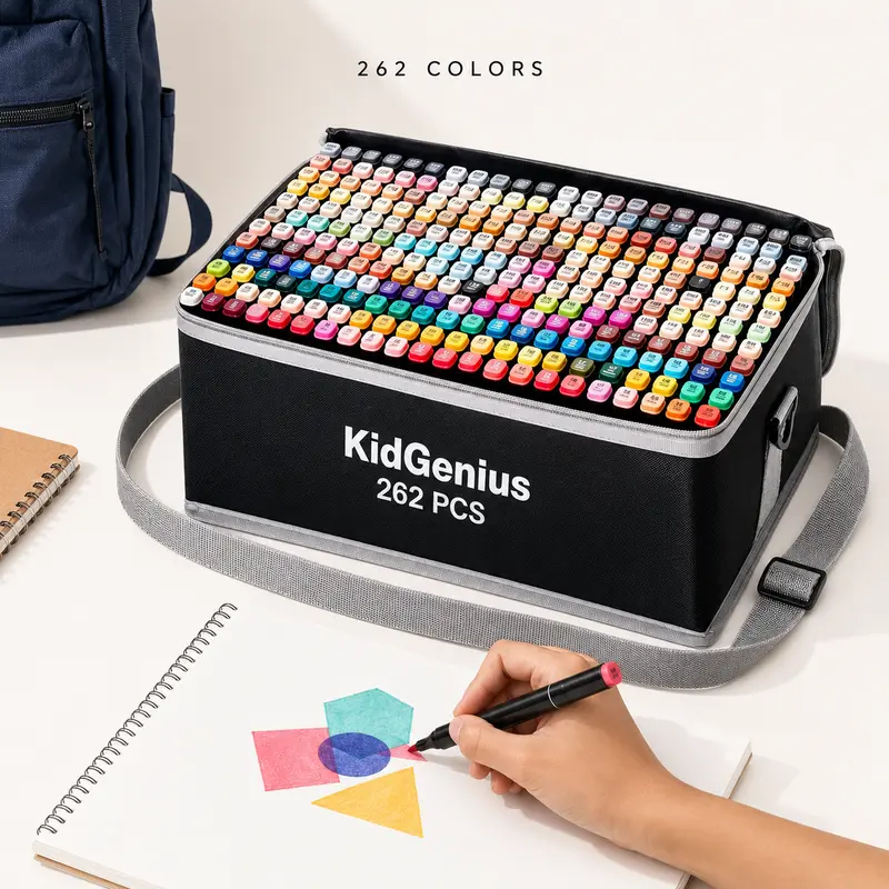 KidGenius 262 Alcohol-Based Double-Tipped Markers - Double Tipped Art Supplies, Art Drawing Supplies for Kids, Adults - Ideal for Illustration, Sketching, Coloring