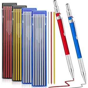 2 count Welders Pencil with 48 count Round Refills Mechanical Pencils Metal Welding Marker for Tube Pipe Fitter Welder Steel Construction Woodworking (Red, , Yellow)