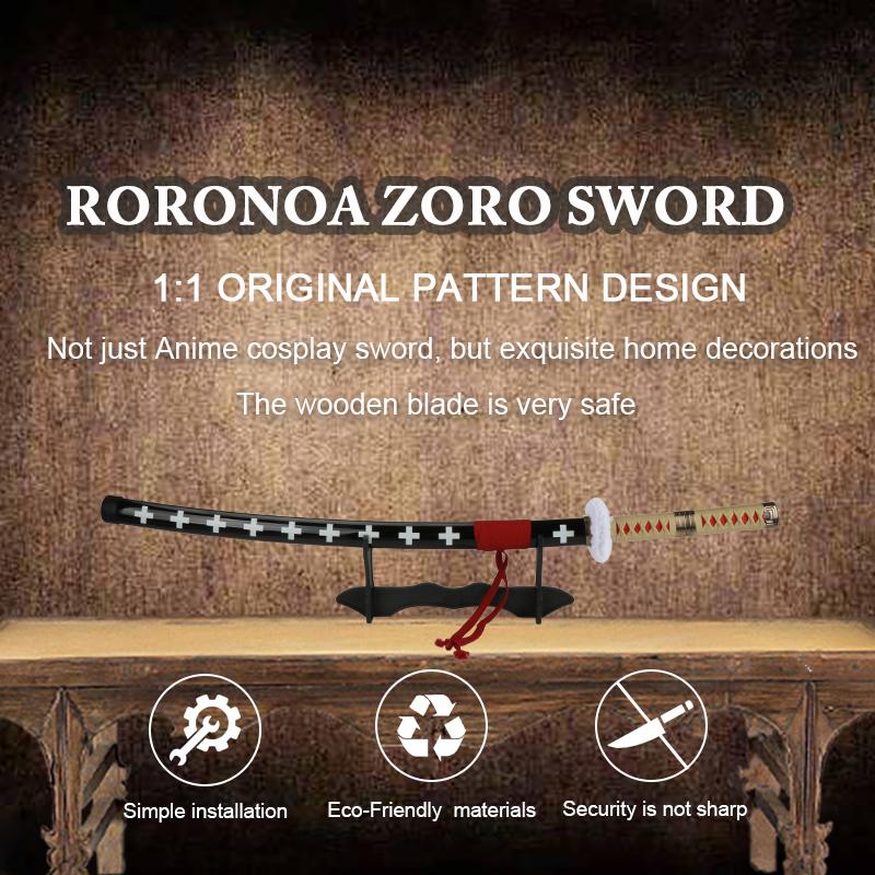 Anime Bamboo Wooden Roronoa Zoro Sword Cosplay Death Surgeon Trafalgar Law 41 Inches Cosplay with Belt Holder Stand Display for Halloween Role Playing Cosplay Collection Decoration