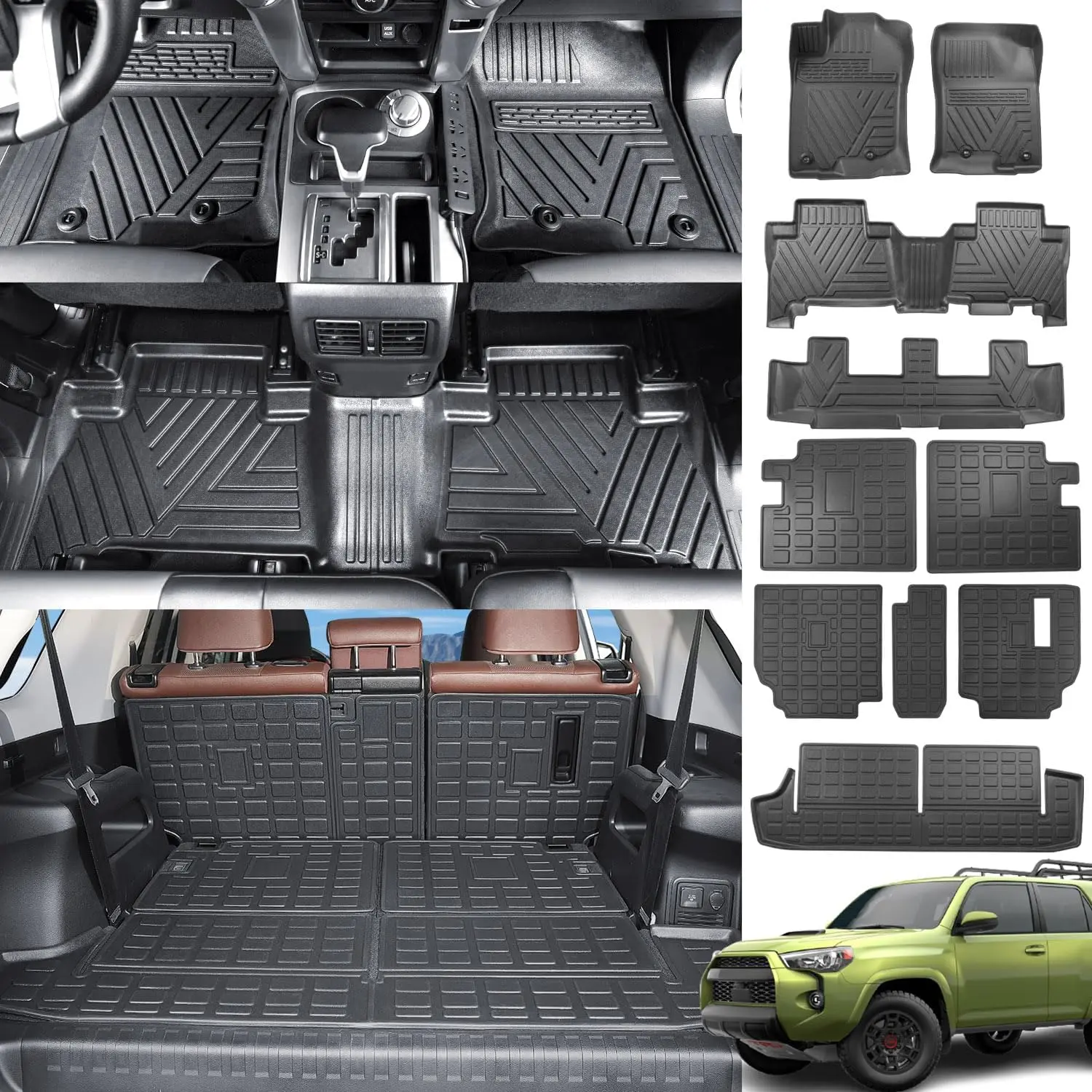 [Fits 13-24 4Runner 7 Seat] Floor Mat Compatible with 2013-2024 Toyota 4Runner Cargo Mat Floor Liner TPE Back Seat Protector Trunk Cargo Liner Replacement for 2013-2024 Toyota 4Runner Accessories