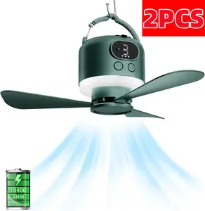 Wireless Portable Ceiling Fan with Remote, 3-Blade Design, 10040mAh Battery Operated, USB Rechargeable Hanging Fan with Hook for Tent, Camping, Outdoor, Emergency Use(Green)
