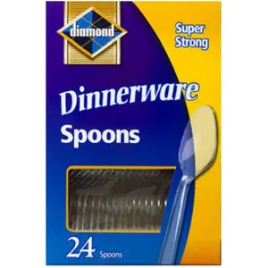 212 MAIN Diamond 94 Plastic Spoons - 24 Count, Full Size, Heavyweight Tableware, Dinnerware Utensils, Cutlery with Trilingual Graphics