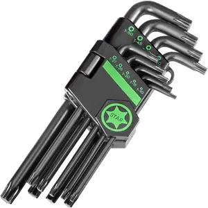 9- Long Arm Torx Wrench Set ( Key Set), T10 to T50 Sizes, Heat Treated S2 Steel, Manganese Phosphate Finish