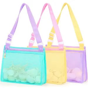 Beach Toys Mesh Beach Bags Sand Toys Kids Seashell Bag with Zipper,Outdoor Toys Travel Summer Must Have Accessories for Boys and Girls(Only Bags)