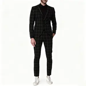 Black & White Plaid Men’s Slim-Fit Suit Set | Sleek Modern Outfit for Date Night/Parties | Turn Heads Everywhere bedazzled  suit business jacket luxury  suits Plaid Prom Suit Set Single Breasted Suit men 2 piece sets slim