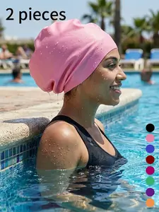 2-Pack Extra Large Waterproof Swim Caps for Long Hair, Soft Silicone High Elasticity Bathing Cap for Women with Thick Curly Hair, Odor-Free Adult Swimming Caps
