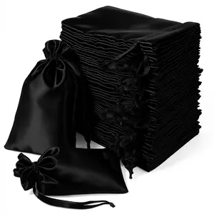 60 Pack 5"x7" Black Satin Drawstring Wedding Party Favor Gift Bags