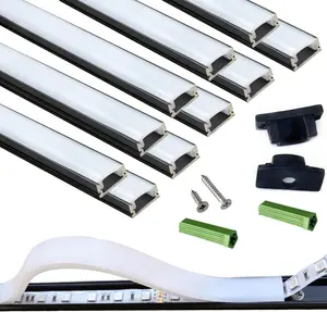 LED Strip Pre-Drilled Black U Channel Diffuser 10-Pack 3.28FT,Surface Mounted Tape Light Aluminum Track with Continuous Silicone Cover.Flush Installed Low Profile (Black, 10X3.3FT)