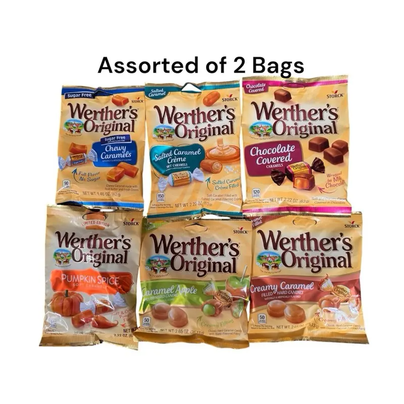 Assorted of 2 Bags of Werther’s Original Candy- Salted Caramel, Chewy, Chocolate, Apple, & More (Flavors Will Vary)