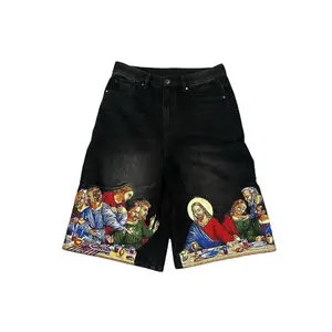 UrbanFashion New Mens Women Y2K Gothic Retro Fashion Character Pattern Graffiti Shorts Harajuku Street Design Hip Hop Punk Summer Loose Jeans