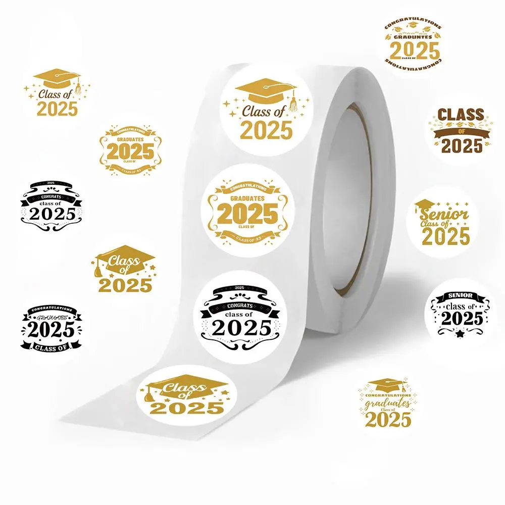 2025 Graduation Sticker Roll, 500pcs/roll Waterproof Vinyl PVC Sticker for Laptop, Water Bottle, Bicycle, Scrapbook, Indoor & Outdoor Use
