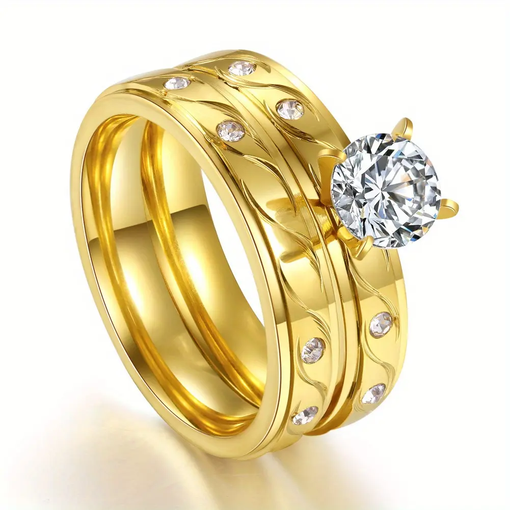 Elegant Women's Synthetic Zircon Geometric Engagement Ring Set - Moissanite Crown Solitaire Ring, Wedding & Anniversary Gift Costume Jewelry, Sizes 6-9, Moissanite Crown Ring