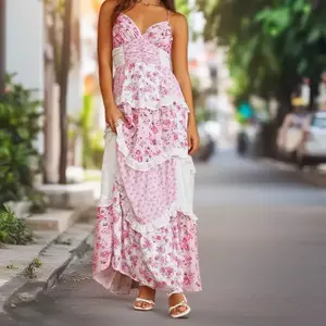 Turn Heads in Style with our Floral Lace Patchwork Spaghetti Strap Dress - Available in Pink or Blue for a Chic Summer Look Striped Tie Waist Summer Dress Sleeveless Mini Tank Dress