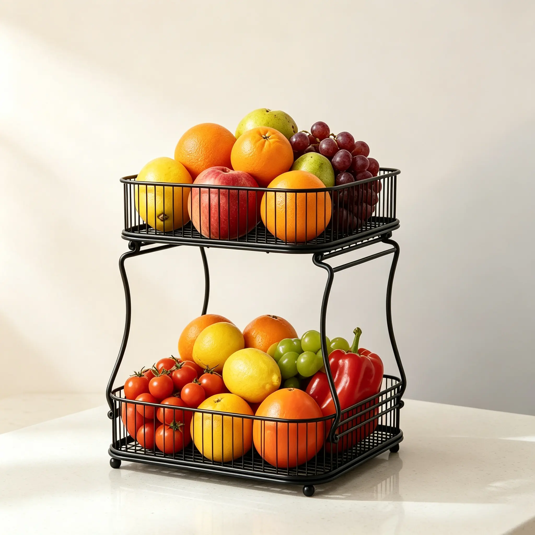 2026 New 2-Tier Removable Kitchen Countertop Fruit Basket - Home Organizer Storage Rack for Kitchen, Living Room Use; Stores Vegetables, Snacks, Seasonings, Personal Care Products