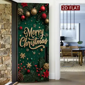 Elegant Christmas Greetings Poster, Festive Decorations, 2-Pack Door Stickers Easy Application & Removal, Waterproof & Scratchproof Wall Art