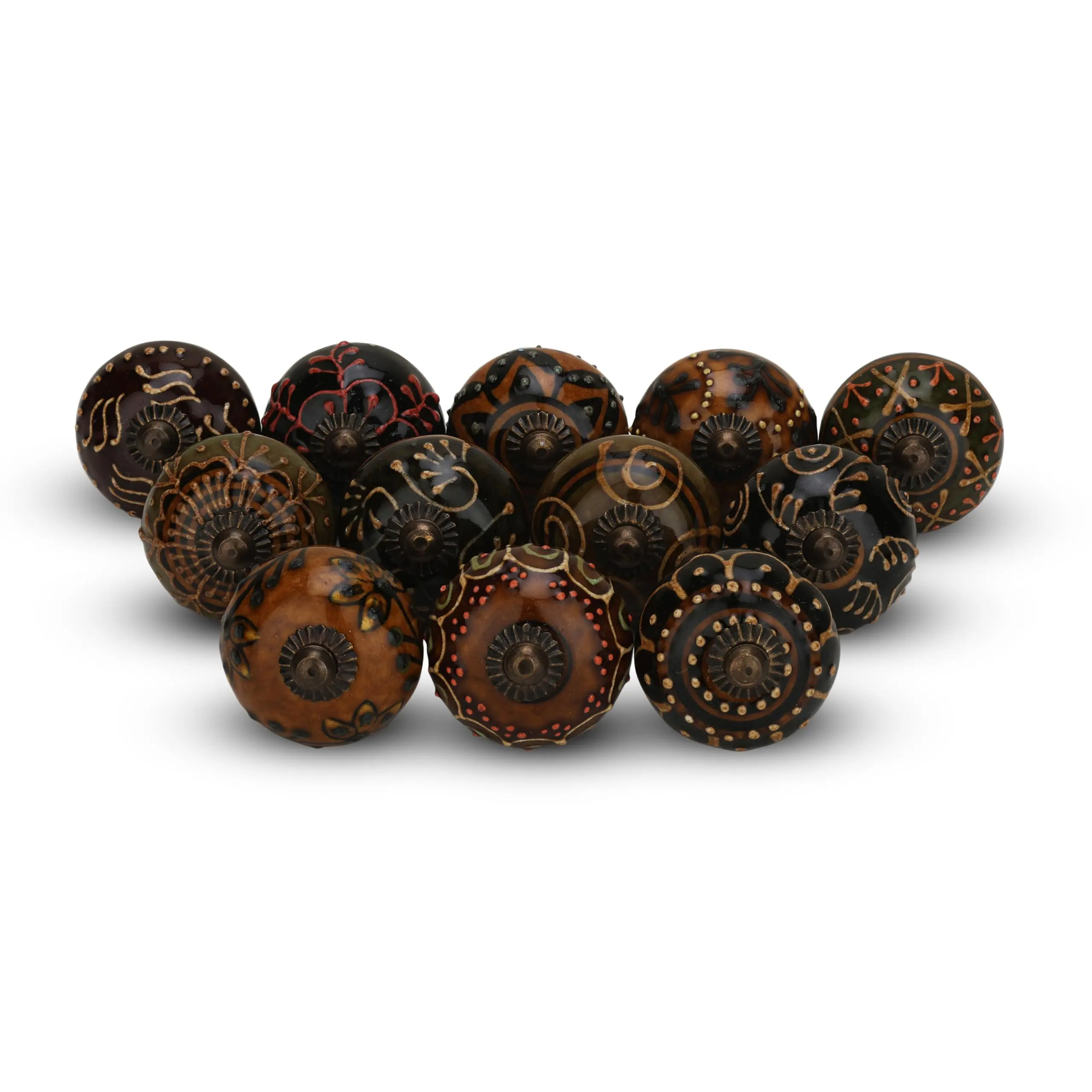 Dresser Knobs For Cabinets And Drawers Assorted  Dusty Ceramic Knob & Pull Handle Kitchen Brown Cupboard Wardrobe Decorative Furniture - Pack Of 12 (dark Brown)