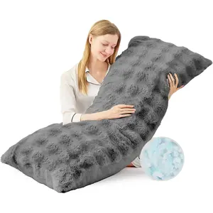 Faux Fur Fluffy Body Pillow for Adults - Firm Body Pillow Insert with Shredded Blue Memory Foam, Adjustable Height, Soft Support for Side Sleepers, Pregnant Women, Washable, 20x54 Inch (Grey)