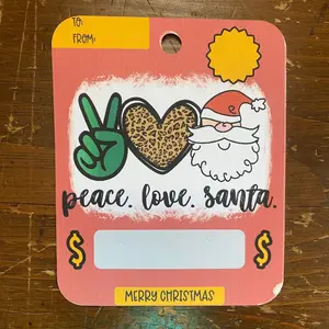 Peace. Love. Santa. - Christmas Money Card | Stocking Stuffer | Gift Card Holder | Cash Card