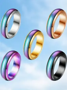 5 Pcs Bright Emotion Rings for Women Men 316L Stainless Steel Spinner Band Rings Mood Induction Rings Temperature Sensing Color Shift Rings Fashion Fun Practical Sentiment Showing for Daily Wear Outfit Casual Finger Accessory Decoration