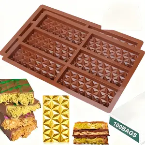 103 PCS Chocolate Bar Mold Set,Diamond shaped silicone mold,Pistachio Chocolate Bar Thick Silicone Tray,Clear Cellophane Bags for Kitchen Baking Mold,Black Friday Halloween Christmas Birthday Gift