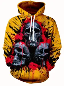 Men's Hoodie Fitted with 3D Skeleton Print Graphics, Stretch Zipper Pocket Design, Casual Streetwear for Halloween & Daily Wear, Long Sleeve, Sweatshirts