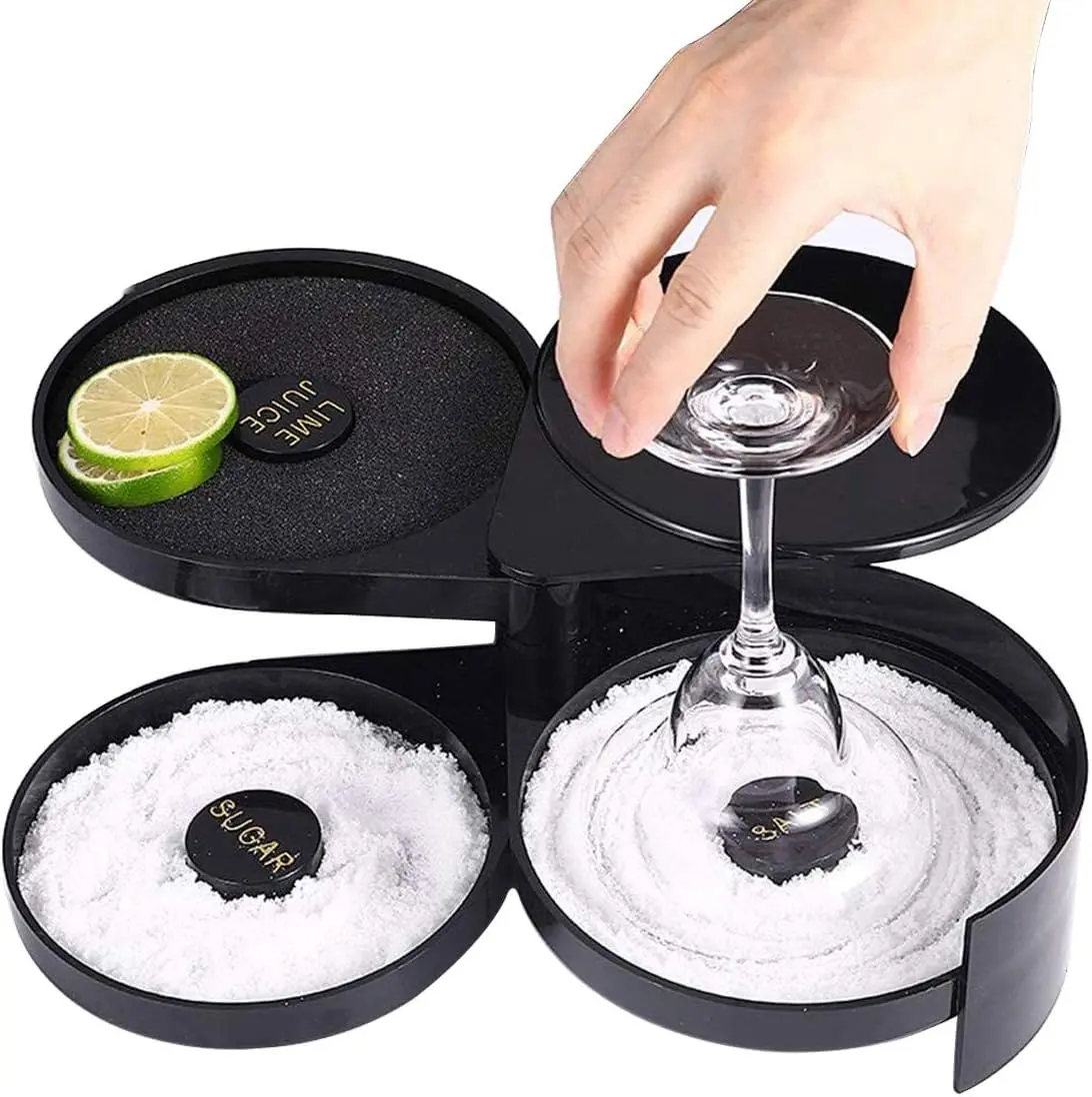 1 Pack 3 Tier Bar Glass Rimmer for Margarita and Cocktail, Bartender Tool,Salt Box Spice Container Utensils