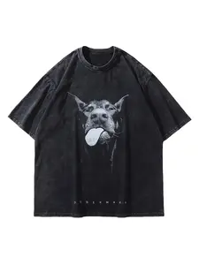 LAIXTON Doberman Acid Wash Graphic Women T-Shirt Unisex Cotton Oversized Baggy Crewneck Short Sleeve Vintage Streetwear Casual Tee